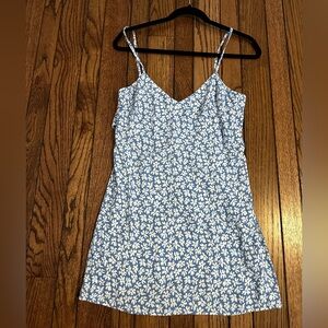 Reformation mini slip dress with back tie blue and white flowers size 2